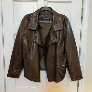 Oversized vintage brown leather jacket